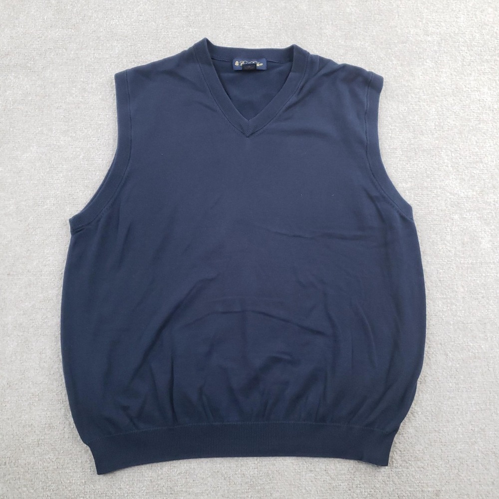 Vtg Brooks Brothers Sweater Vest Mens Large Blue Cotton V-Neck Lightweight
